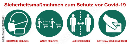 Sicherheitsregeln gegen Covid-19 beim einkaufen. vektordatei