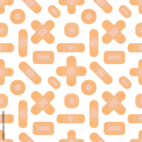 Seamless pattern with medical plasters. Medical patch pattern. Flat vector illustration