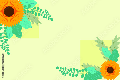 Vector illustration background with flowers and leaves. Style with copy space for text.