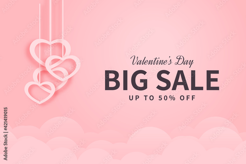 Cute valentine's day banner promotion sale. Big sale advertising discount template background design vector illustration