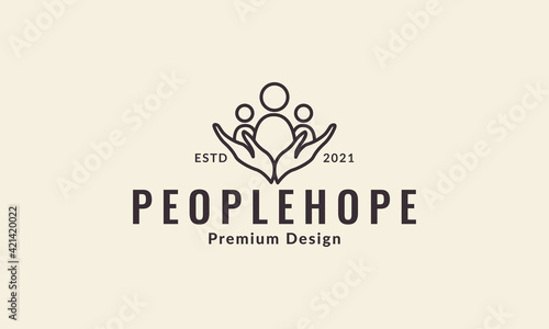 line hand pray with community charity logo vector symbol icon design illustration