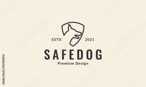 dog head with shield or guard lines logo vector symbol icon design illustration