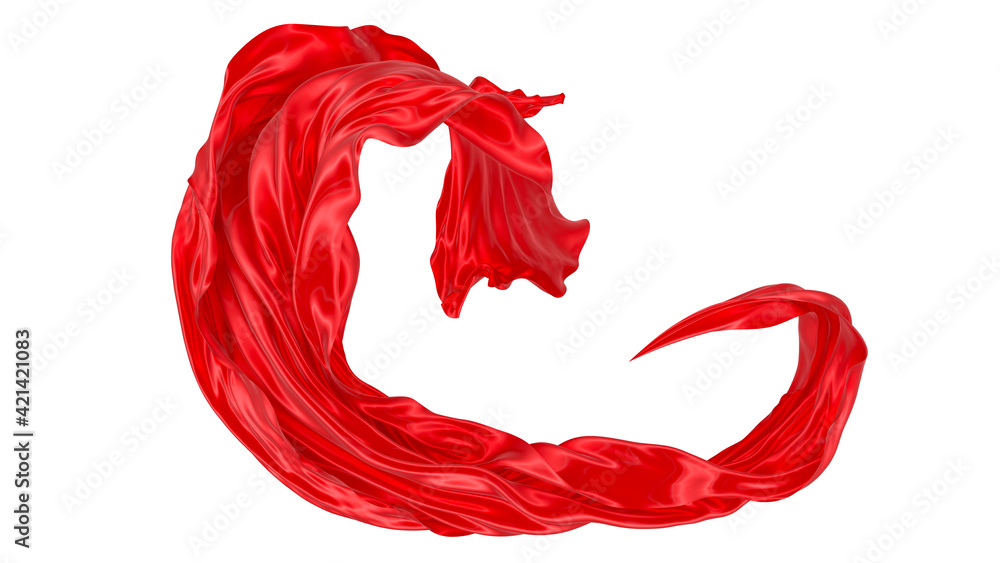 Beautiful flowing fabric of red wavy silk or satin. 3d rendering image. Beautiful flowing fabric of red wavy silk or satin. 3d rendering image.