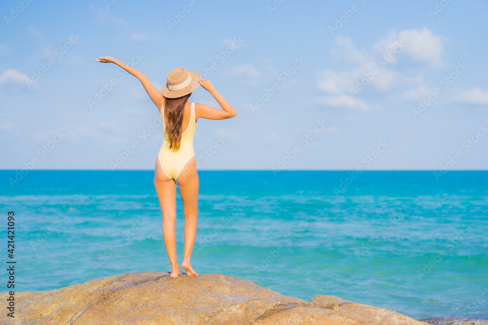 Portrait beautiful young asian woman relax smile leisure around beach sea ocean Portrait beautiful young asian woman relax smile leisure around beach sea ocean