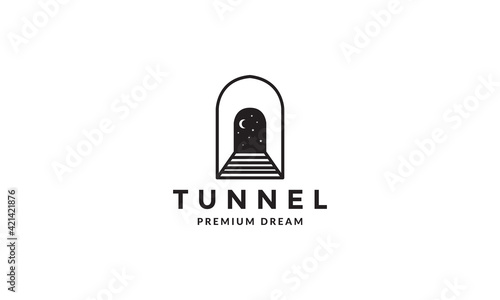 lines tunnels with night moon logo vector symbol icon design illustration