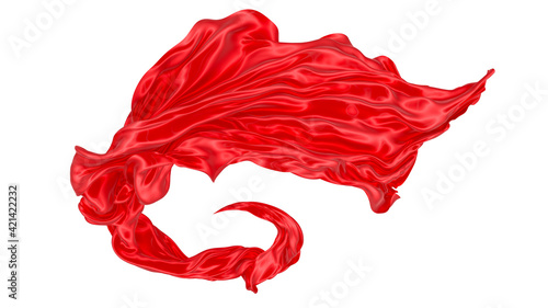 Beautiful flowing fabric of red wavy silk or satin. 3d rendering image.