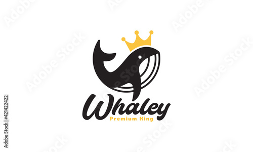 orca whale with crown logo vector symbol icon design illustration