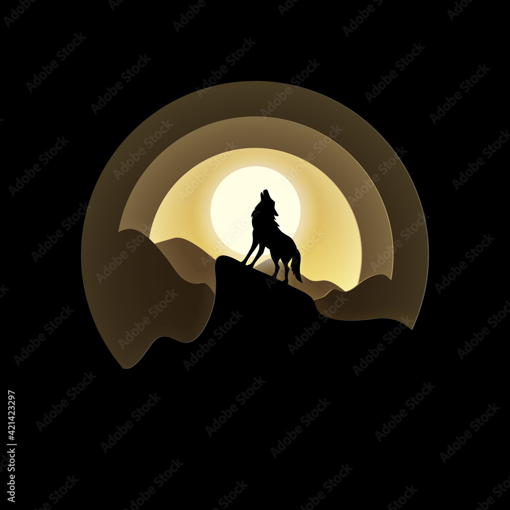 Vector and digital craft style of full moon with wolf howling at night. Vector and digital craft style of full moon with wolf howling at night.