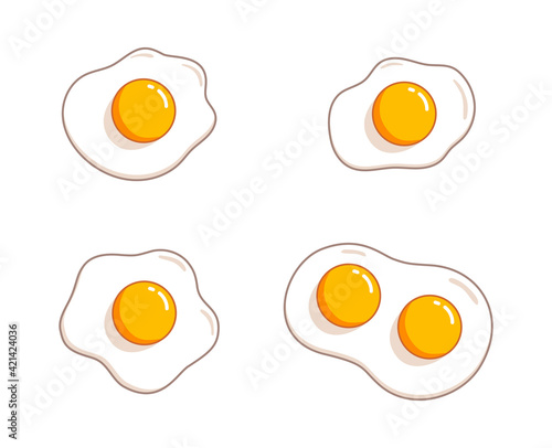 Fried eggs. Helthy breakfast. Cartoon egg flat trendy design. Vector illustration isolated on white background