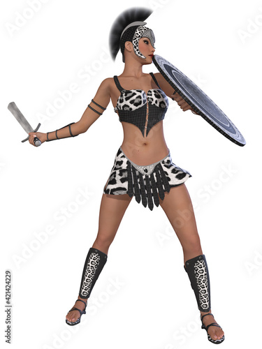 Fotografie, Obraz 3d illustration of a woman in a roman centurion armor in a fighting pose