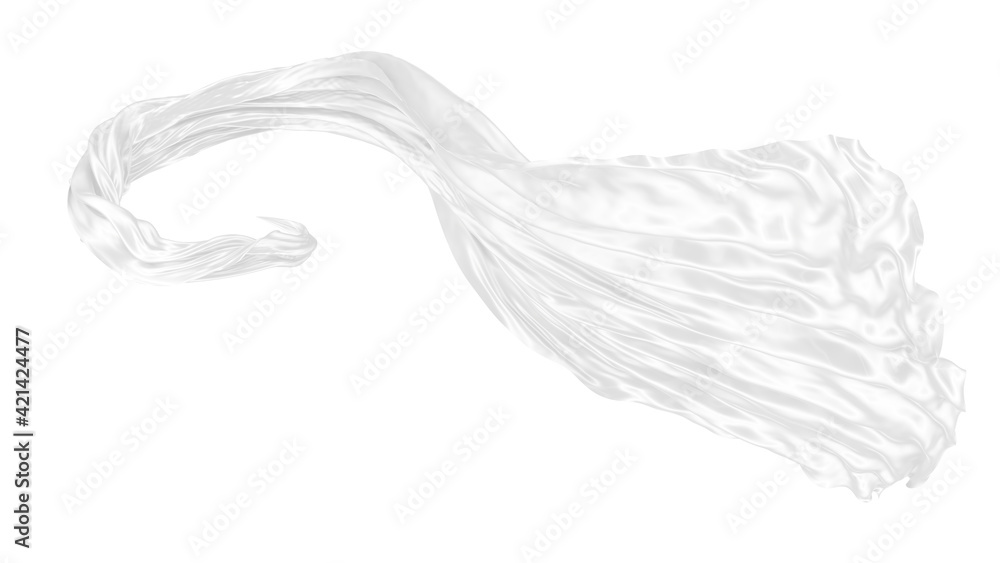 Beautiful flowing fabric of white wavy silk or satin. 3d rendering image. Beautiful flowing fabric of white wavy silk or satin. 3d rendering image.