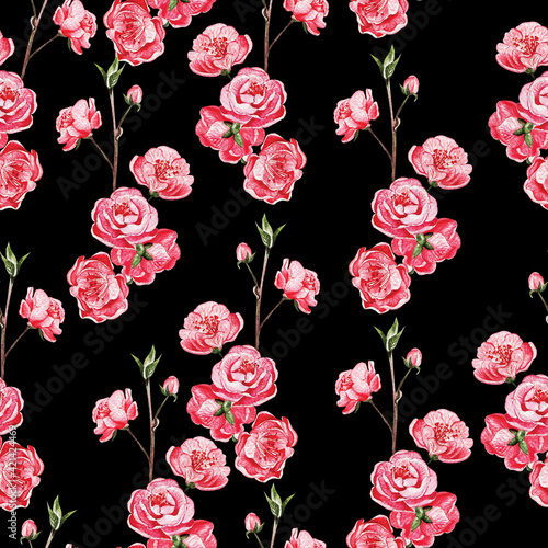 Wallpaper Mural Seamles pattern with japanese sakura with pink flowers. Torontodigital.ca