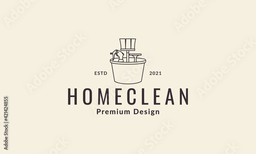 cleaning tools set lines logo vector symbol icon design illustration