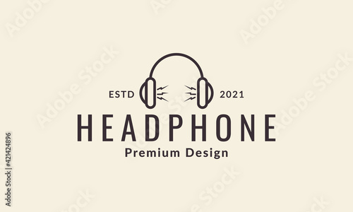 simple music headphones lines logo vector symbol icon design illustration