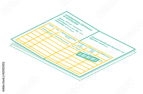 International Certificate of Vaccination Isolated on White - Coronavirus Covid-19. Isometric Outline Concept.