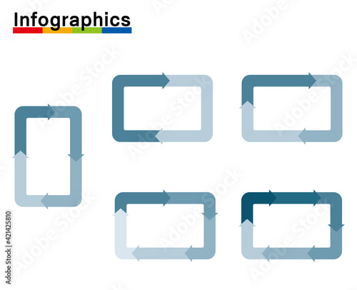 インフォグラフィックスイラストセット｜モノトーン分割スクエア四角形と矢印のチャート図PDCAビジネス