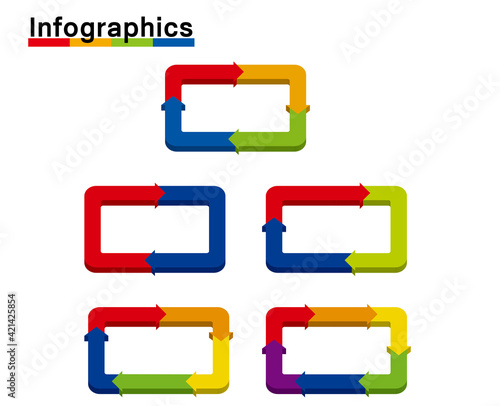 インフォグラフィックスイラストセット｜立体3D分割スクエア四角形と矢印のチャート図PDCAビジネス