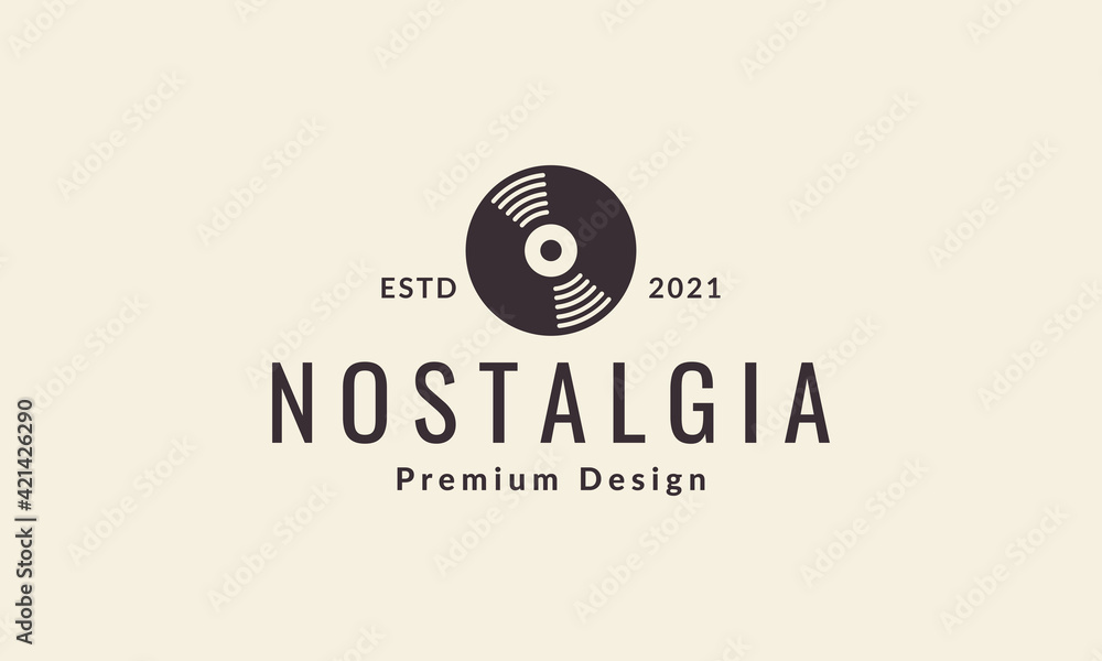 vinyl record simple hipster logo vector symbol icon design illustration - obrazy, fototapety, plakaty 