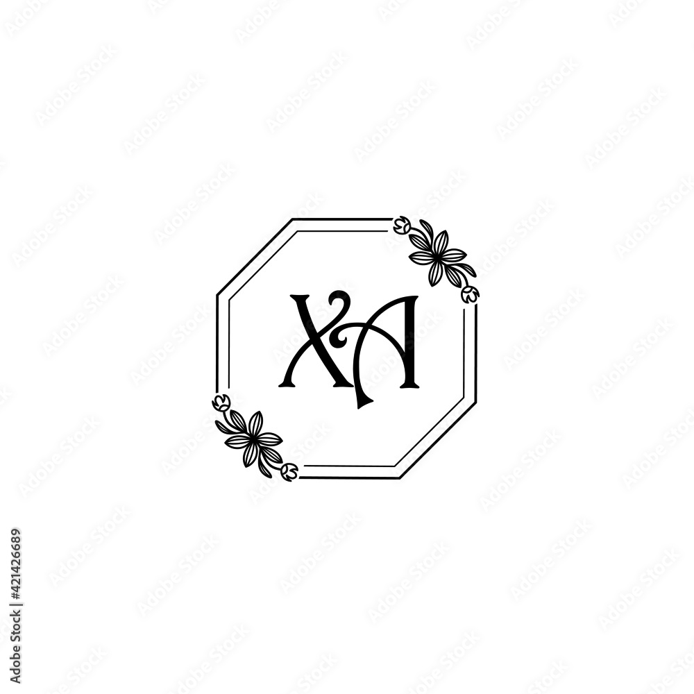 XA initial letters Wedding monogram logos, hand drawn modern minimalistic and frame floral templates