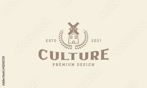 windmill village dutch vintage logo vector symbol icon design illustration