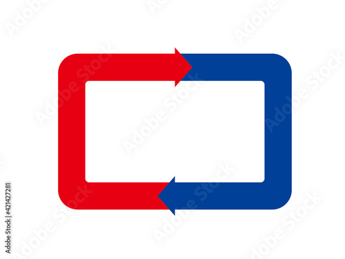 インフォグラフィックス｜2分割のスクエア四角形と矢印のチャート図PDCAビジネス経営