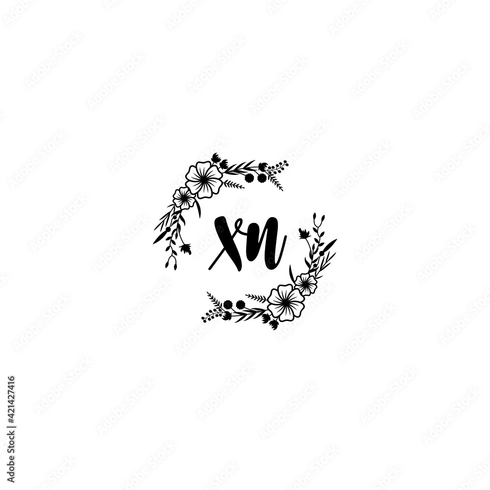 XN initial letters Wedding monogram logos, hand drawn modern minimalistic and frame floral templates