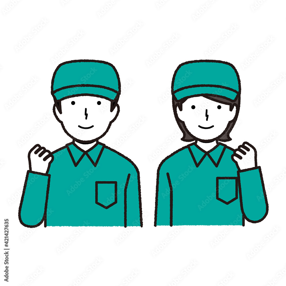 Two staff wearing work clothes Two staff wearing work clothes