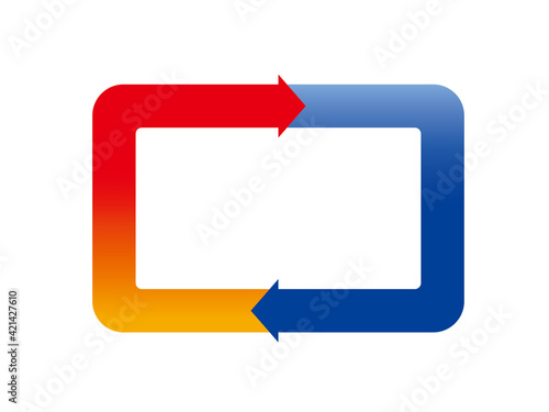 インフォグラフィックス｜2分割のスクエア四角形と矢印のチャート図PDCAビジネス経営