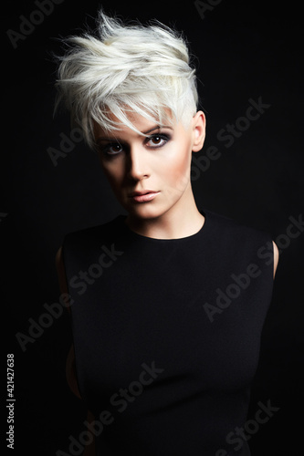 fashion beauty portrait of young woman with stylish haircut