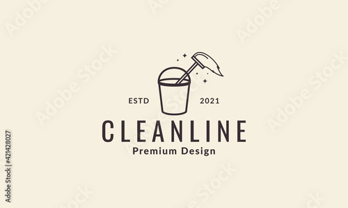 lines bucket and mop cleaning logo vector symbol icon design illustration