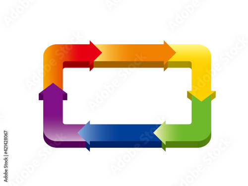 インフォグラフィックス｜立体3D　6分割のスクエア四角形と矢印のチャート図PDCAビジネス経営