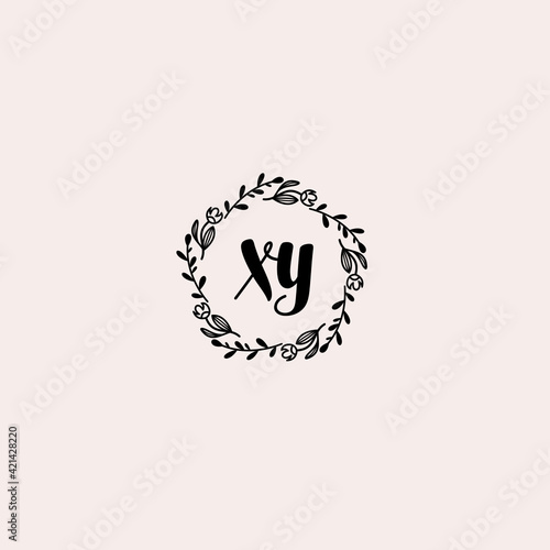 XY initial letters Wedding monogram logos, hand drawn modern minimalistic and frame floral templates