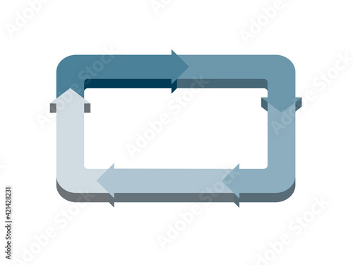 インフォグラフィックス｜モノトーン立体3D　5分割のスクエア四角形と矢印のチャート図PDCAビジネス経営