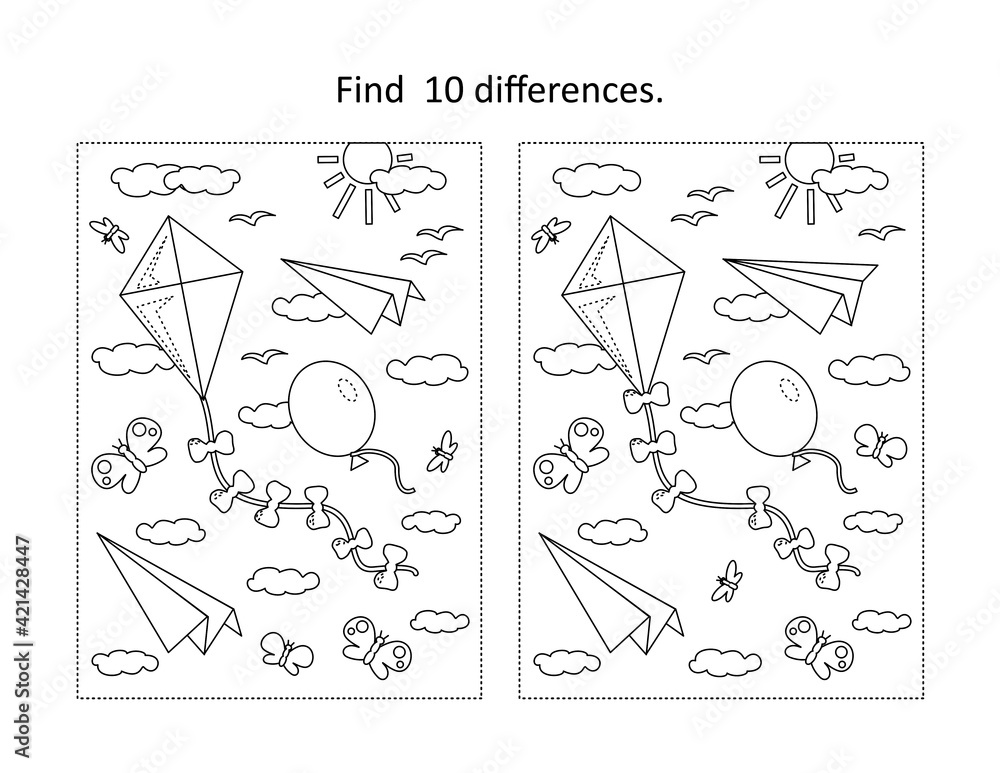 Vetor de Find 10 differences visual puzzle and coloring page with ...