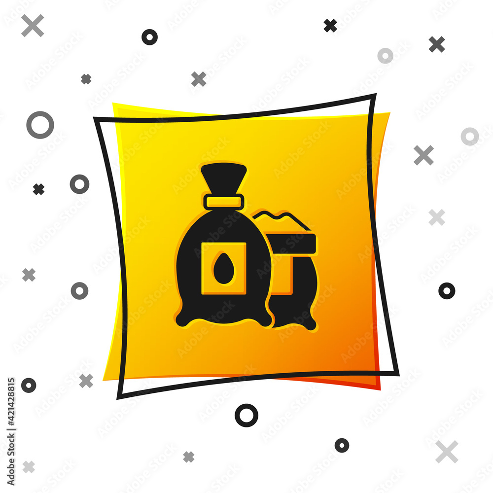 Black Pack full of seeds of a specific plant icon isolated on white background. Yellow square button. Vector Black Pack full of seeds of a specific plant icon isolated on white background. Yellow square button. Vector