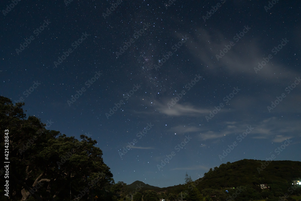 Dark night sky and stars above