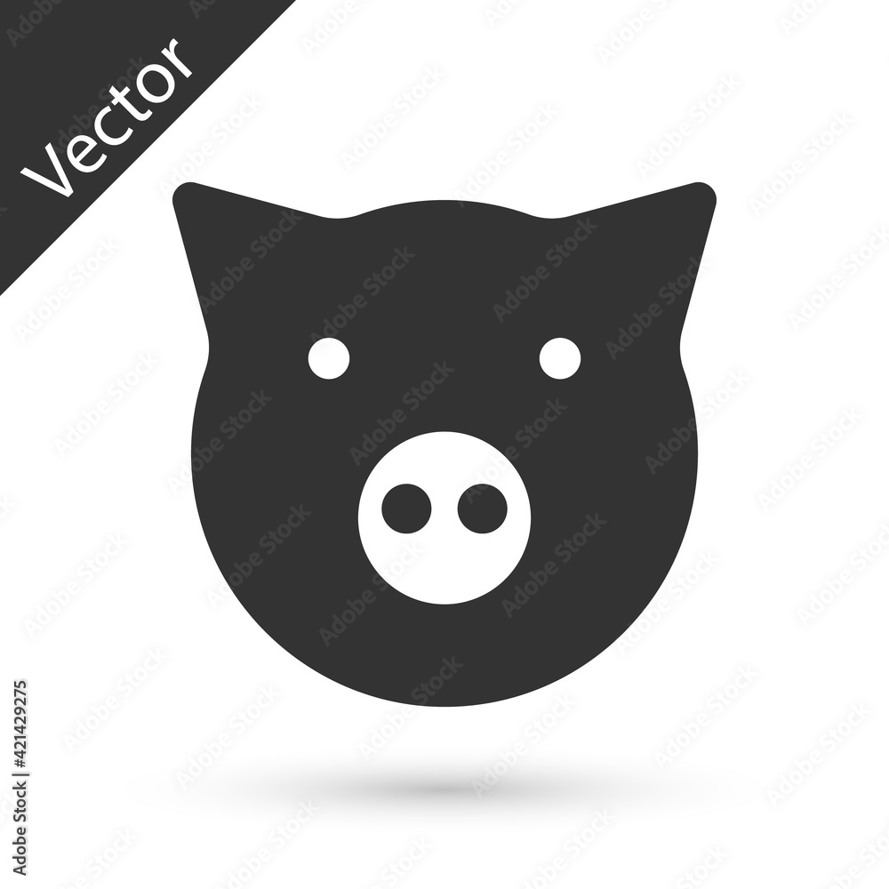 Grey Pig icon isolated on white background. Animal symbol. Vector