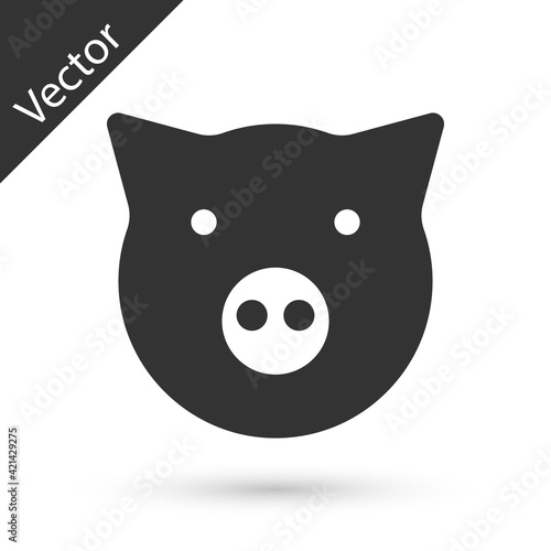 Grey Pig icon isolated on white background. Animal symbol. Vector