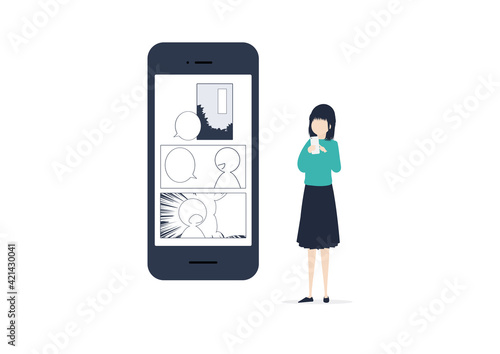 スマホで漫画を読む若い女性のイラスト素材