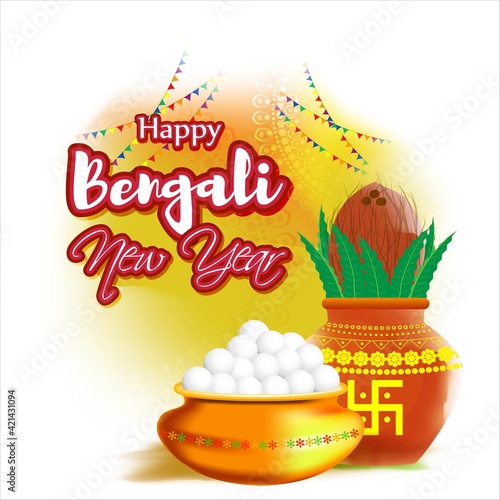 vector illustration of Pohela Boishakh means Bengali New Year ,also known a Subho Nabo Barso. photo