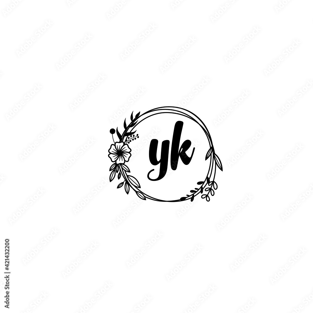 YK initial letters Wedding monogram logos, hand drawn modern minimalistic and frame floral templates
