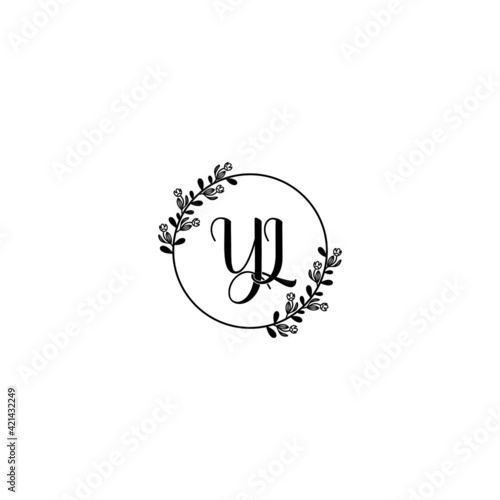 YL initial letters Wedding monogram logos, hand drawn modern minimalistic and frame floral templates