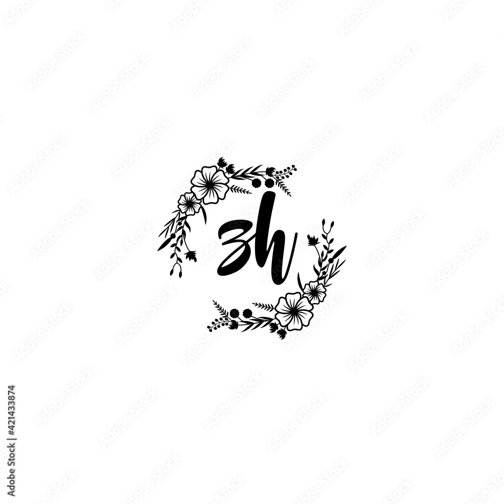 ZH initial letters Wedding monogram logos, hand drawn modern minimalistic and frame floral templates