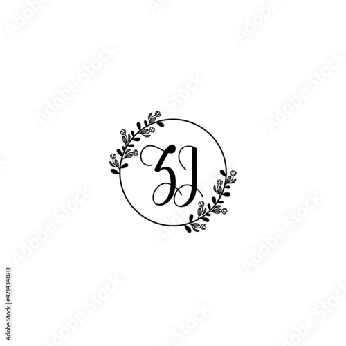 ZJ initial letters Wedding monogram logos, hand drawn modern minimalistic and frame floral templates