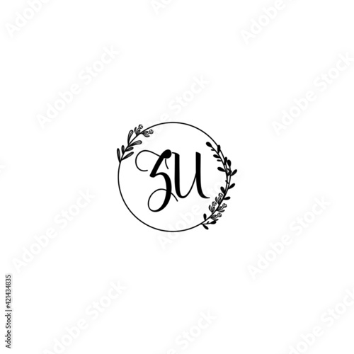 ZU initial letters Wedding monogram logos, hand drawn modern minimalistic and frame floral templates