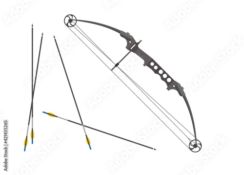 Bow and arrow. Archery equipment. Simple flat illustration.