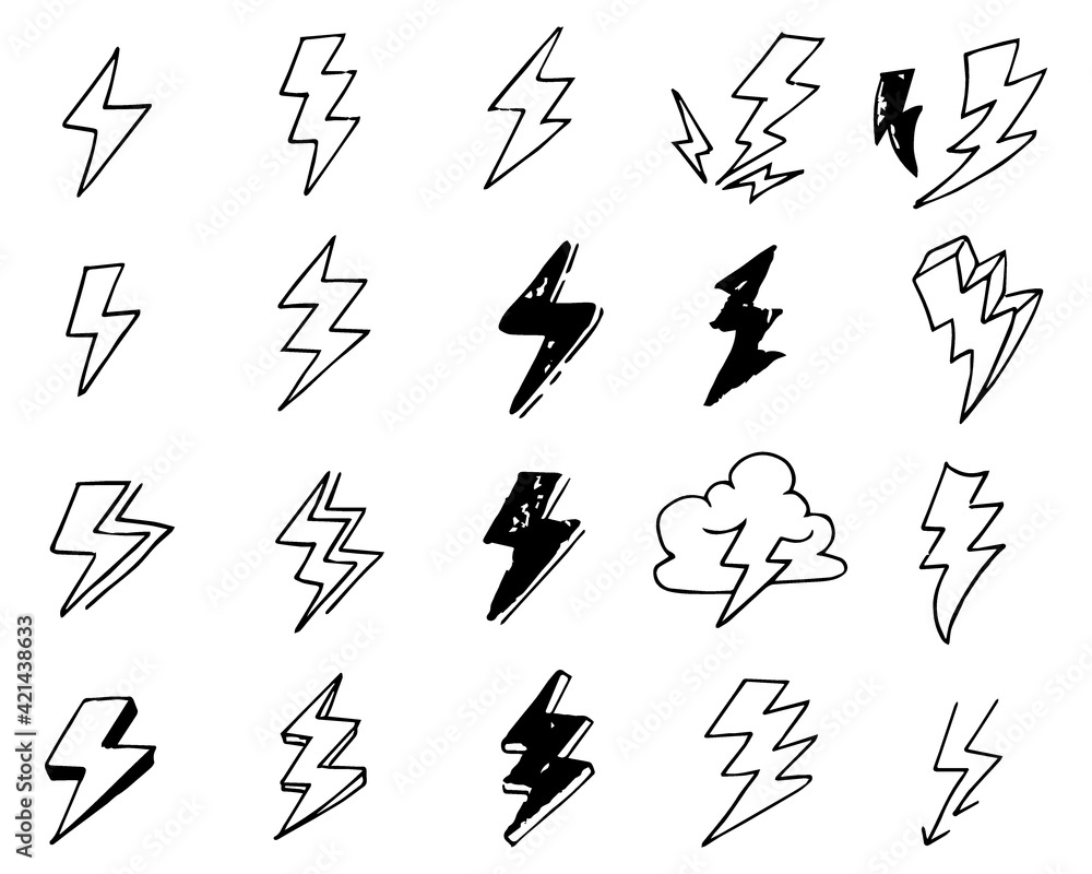 Doodle set lightning line art, vector illustration. Doodle set lightning line art, vector illustration.