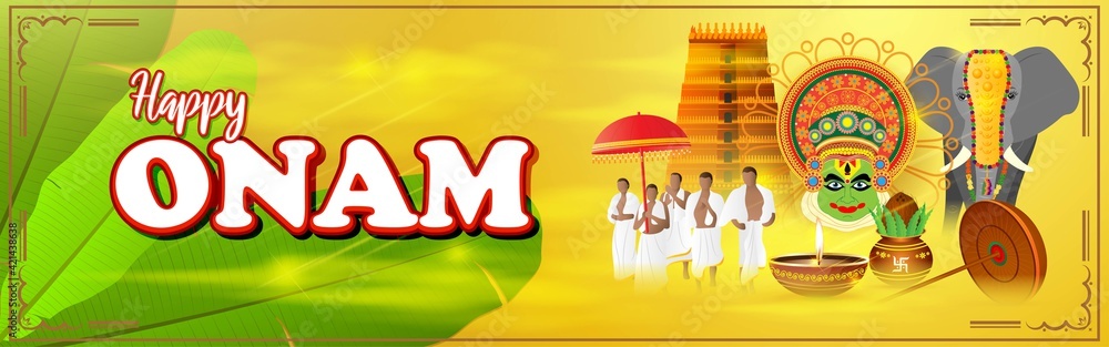 vector illustration of greeting for south Indian festival Onam with ...