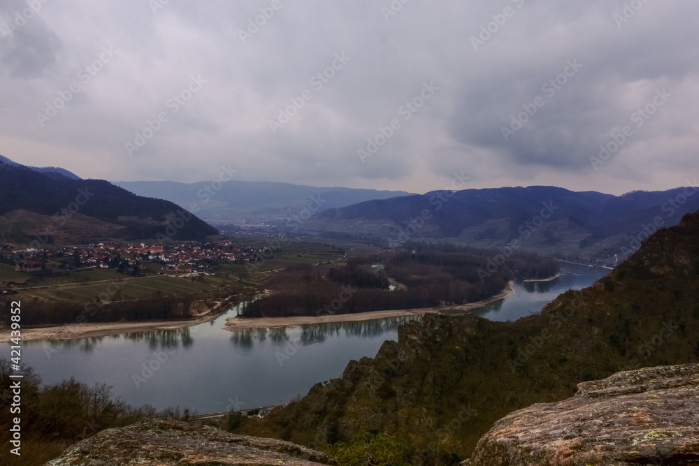 standing on a viewpoint with view to the danube and reflections standing on a viewpoint with view to the danube and reflections