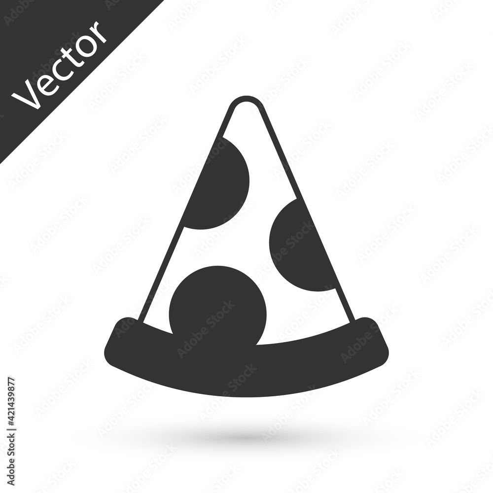 Fototapeta premium Grey Slice of pizza icon isolated on white background. Fast food menu. Vector